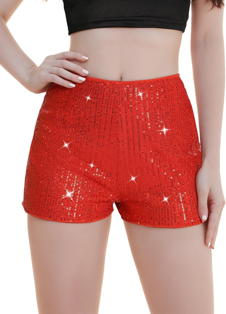 Women's Sequin Sparkle Elastic High Waist A Line Party Concert Shorts | Amazon (US)