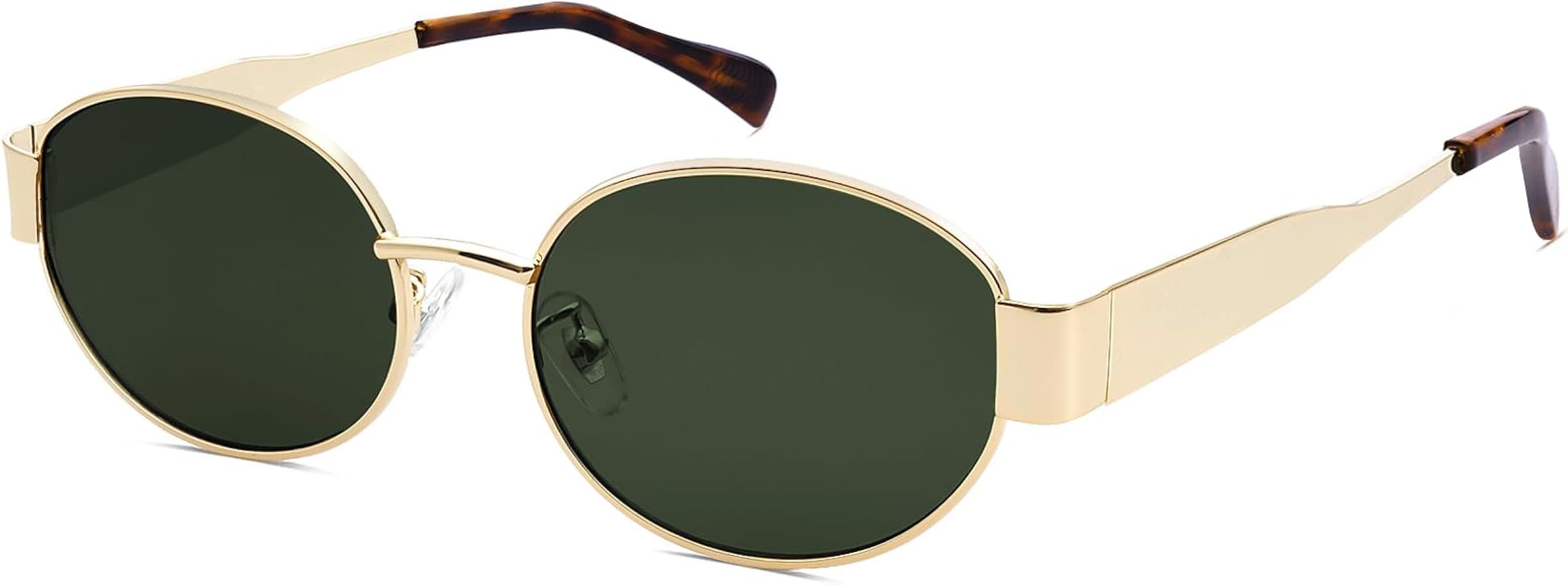 knliwkm Trendy Retro Oval Sunglasses for Women Gold Fashion Designer Shades Vintage 90s Style Cla... | Amazon (US)