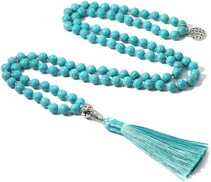 OAIITE 108 Mala Beads Necklace Semi-Precious Gem Stones Necklace 108 Hand Knotted Japa Mala Beade... | Amazon (US)