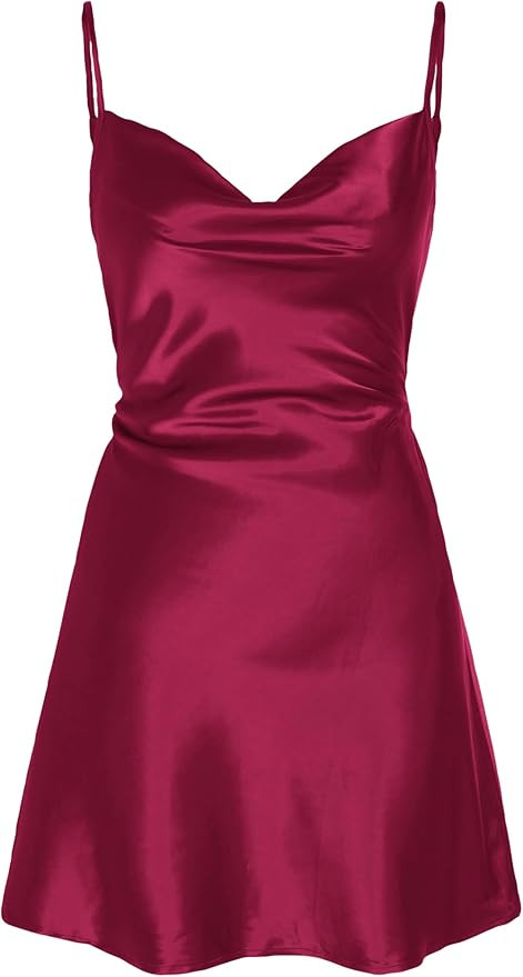 CIDER Women Summer 2025 Wedding Guest Cocktail Dresses Solid Satin Cowl Neck Cami Mini Dress | Amazon (US)