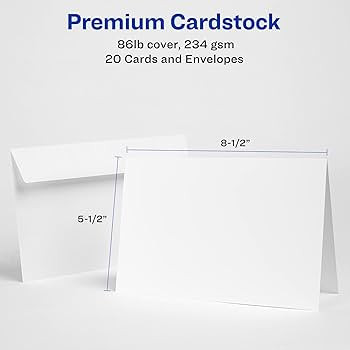 Avery Printable Greeting Cards, Half-Fold, 5.5" x 8.5", Matte White, 20 Blank Cards with Envelope... | Amazon (US)