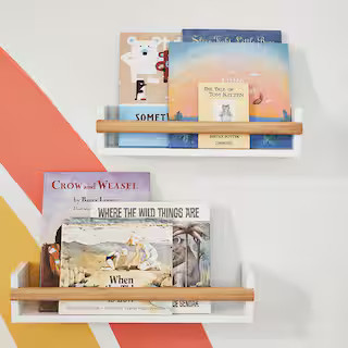 StyleWell Kids White and Natural Wood Floating Wall Shelves (Set of 2) V211181 - The Home Depot | The Home Depot