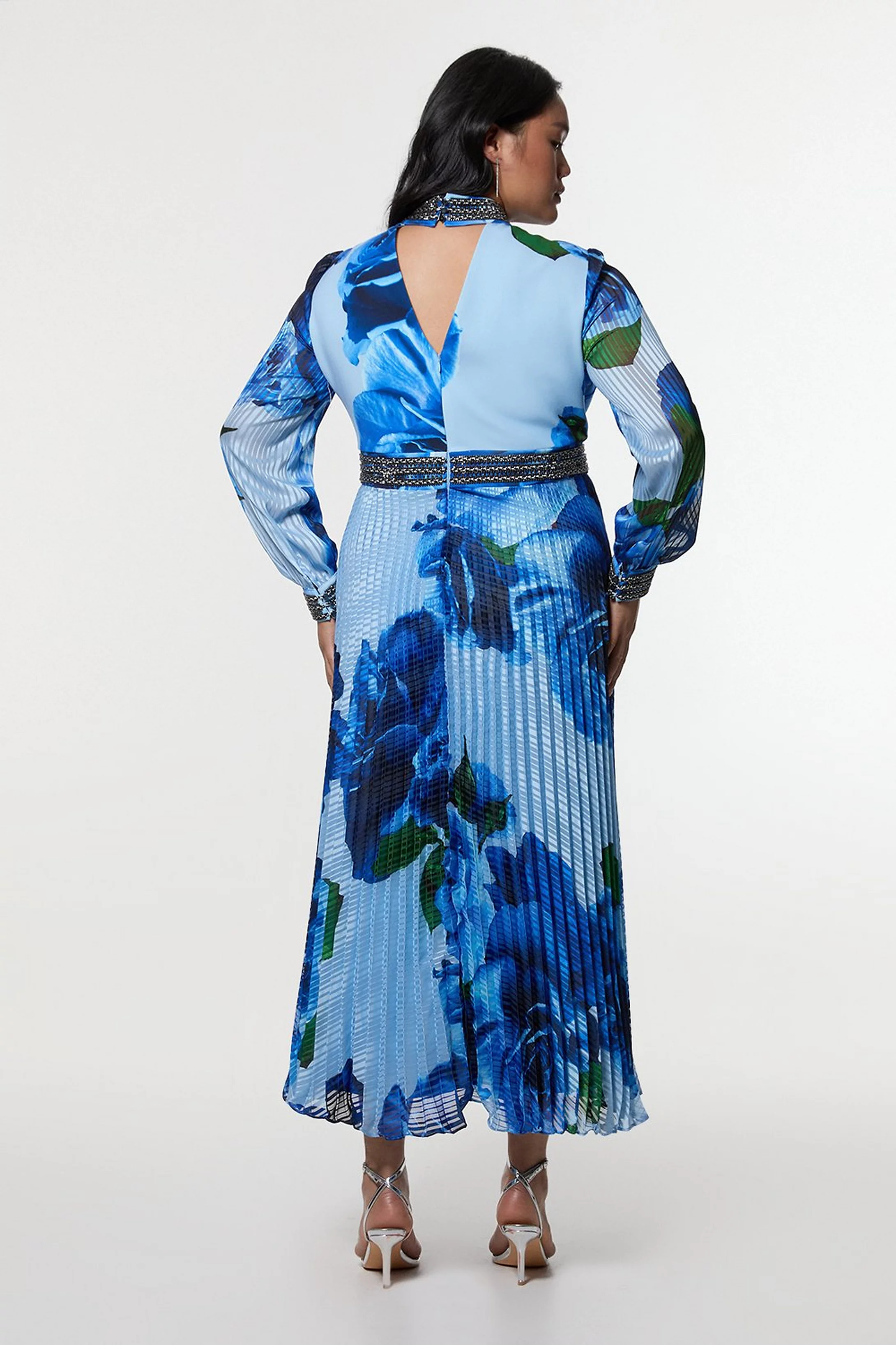 Plus Size Diamante Trim Delicate Rose Woven Maxi Dress | Karen Millen UK + IE + DE + NL