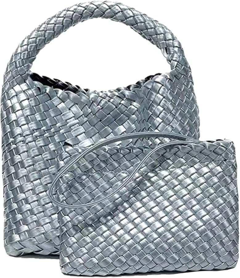 Handmade Woven Shoulder Bags for Women Cute Hobo Tote Handbag Mini Clutch Purse with Magnetic Buc... | Amazon (US)