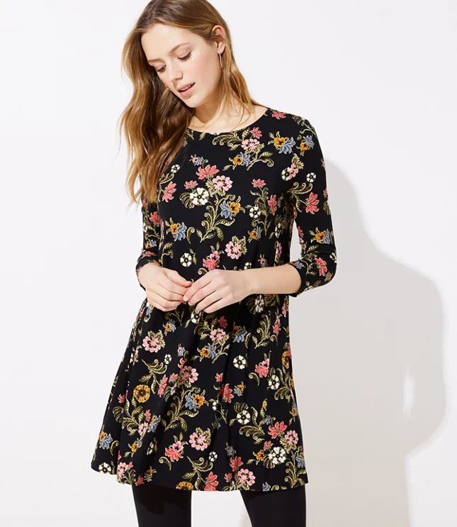 Floral 3/4 Sleeve Swing Dress | LOFT | LOFT