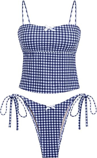 seamoly Women's Tankini Sets Sexy Open Back Two Piece Swimsuit High Cut Side Tie Thong Bathing Su... | Amazon (US)