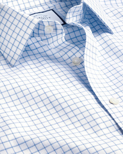 Non-Iron Twill Fine Shadow Check Shirt - Cornflower Blue | Charles Tyrwhitt