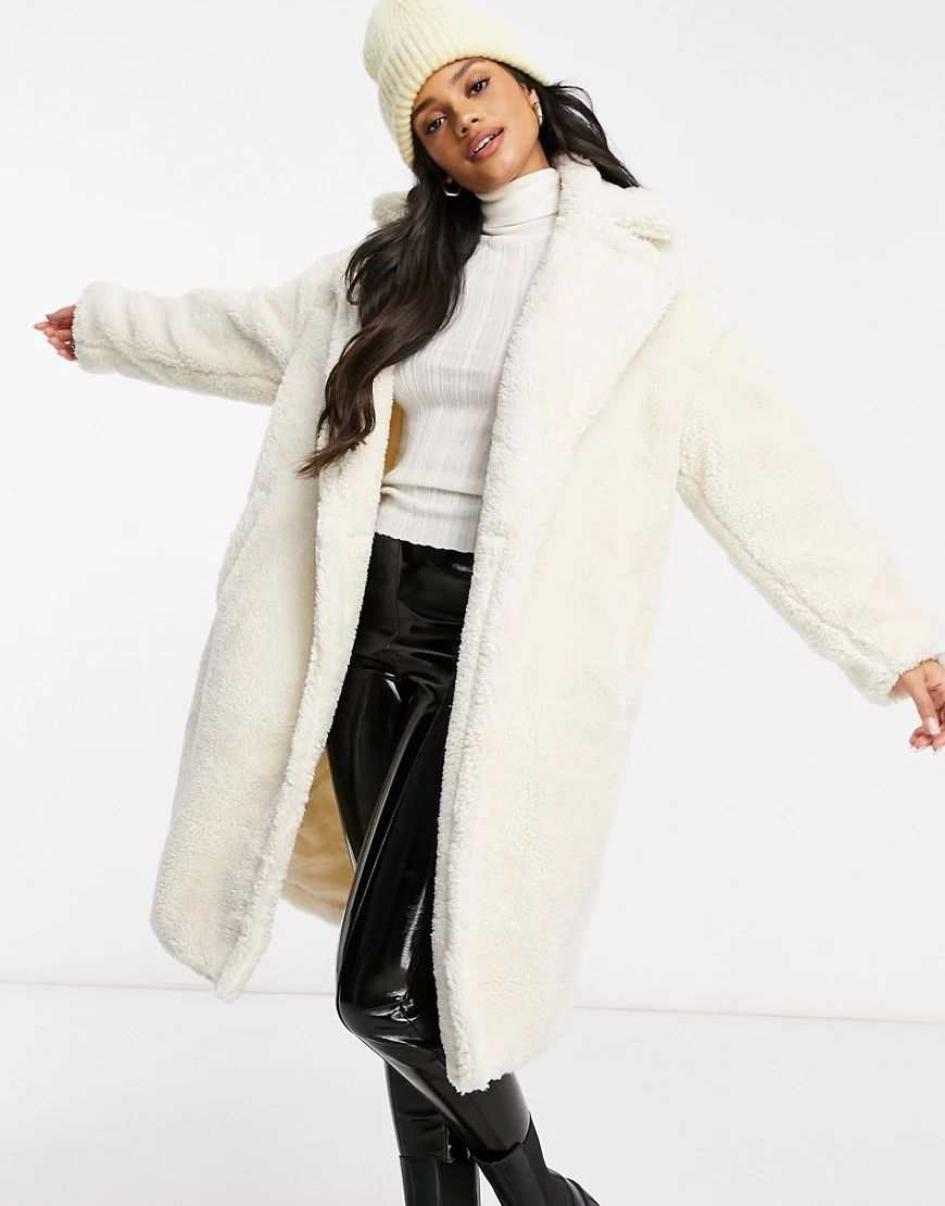 QED London oversized teddy coat in cream-White | ASOS (Global)