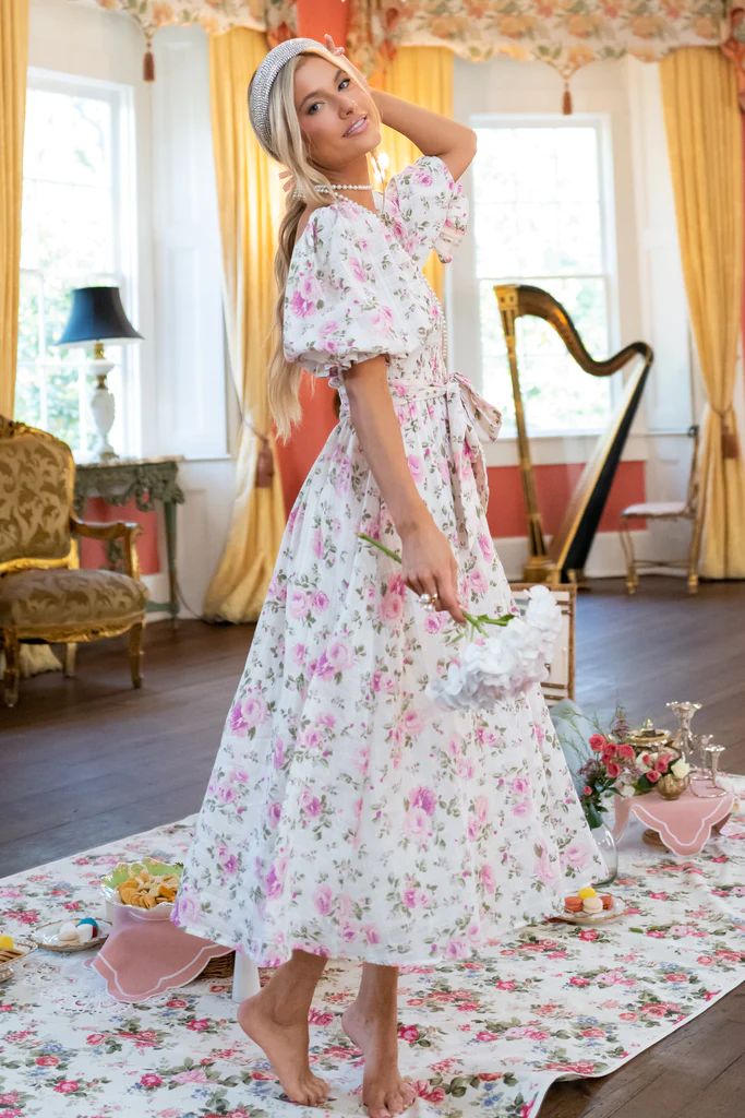 Someone I Adore White Multi Floral Print Cotton Midi Dress | Red Dress 