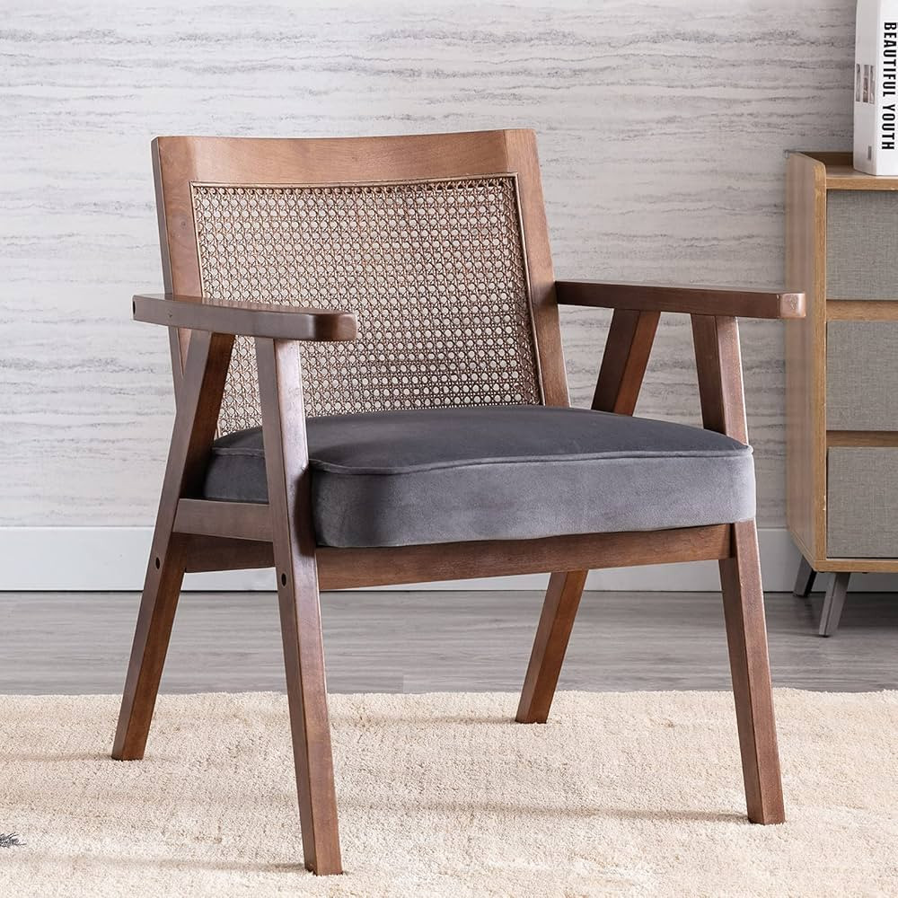 Guyou Mid Century Modern Rattan Chair, Comfy Retro Accent Arm Chair with Mesh Back Upholstered Wo... | Amazon (US)