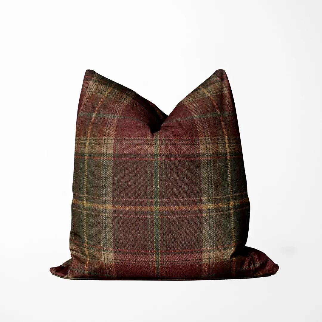 Burgundy Wool Plaid Pillow Cover: Colefax & Fowler Designer Cushion - Etsy | Etsy (US)