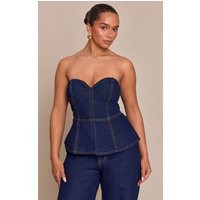 Shape Indigo Sweetheart Neckline Denim Peplum Top | PrettyLittleThing UK