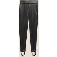 M&S Womens Leather Look Stirrup Leggings - 8REG - Black, Black | Marks & Spencer (UK)