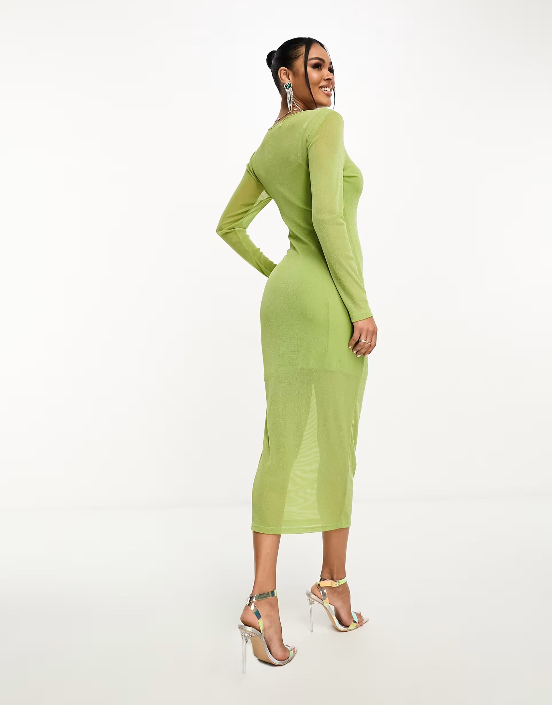 Collective the Label metallic knit midaxi dress in olive | ASOS (Global)