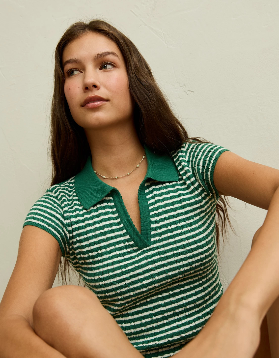 AE V-Neck Cable Knit Sweater Polo | American Eagle Outfitters (US & CA)
