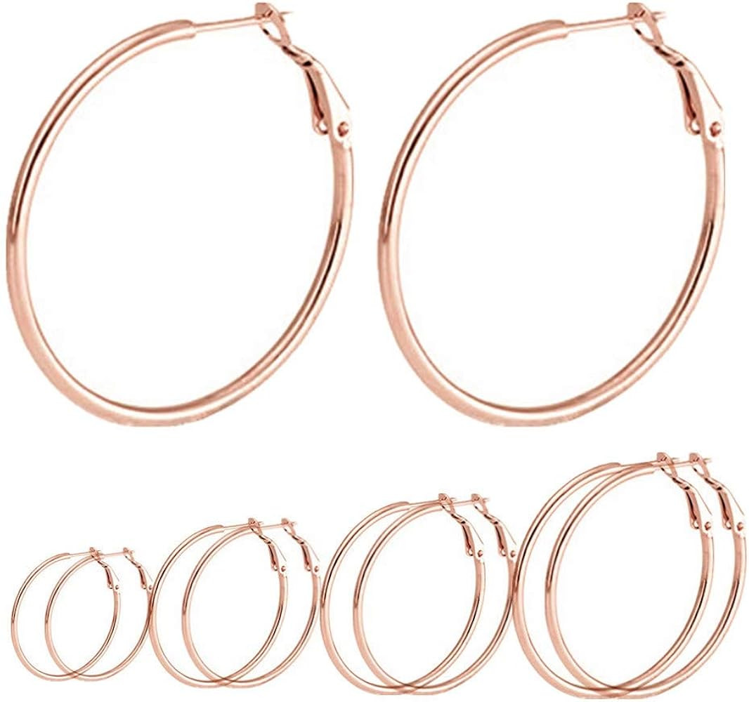 Calors Vitton 4 Pairs Stainless Steel Round Hoop Earrings for Women 15mm-60mm | Amazon (US)