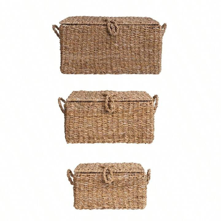 Creative Co-Op Handwoven Seagrass Storage Trunks Natural Set Of 3 Sizes | SHEIN