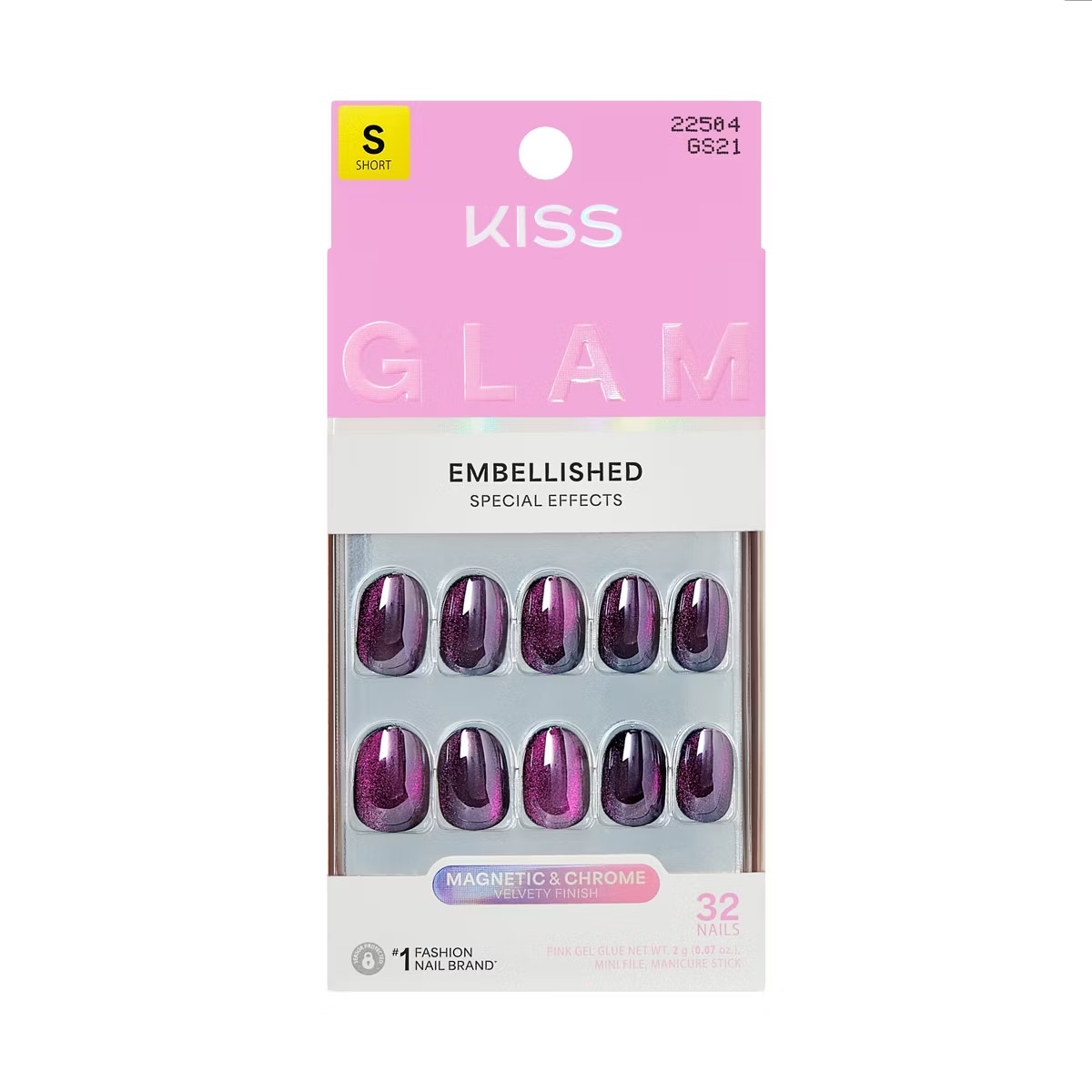 Kiss Nails GLAM Embellished Press-On Fake Nails Short Round - Simple Joys - 35ct | Target