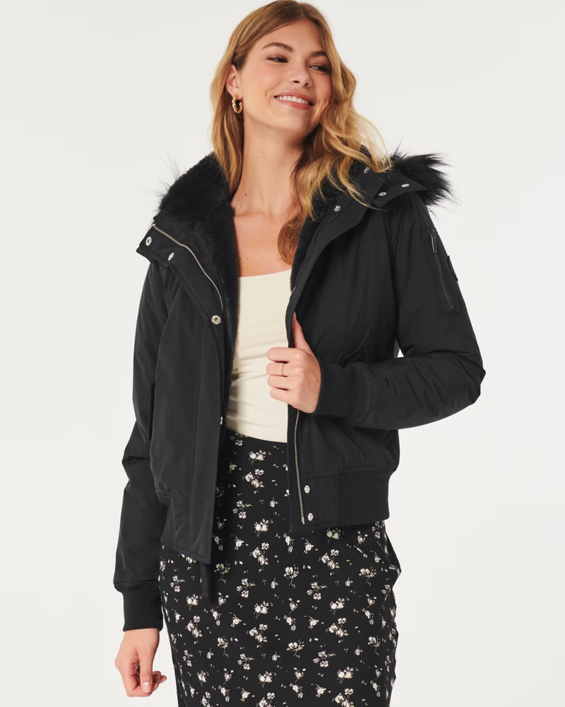 All-Weather Faux Fur-Lined Bomber Jacket | Hollister (US)