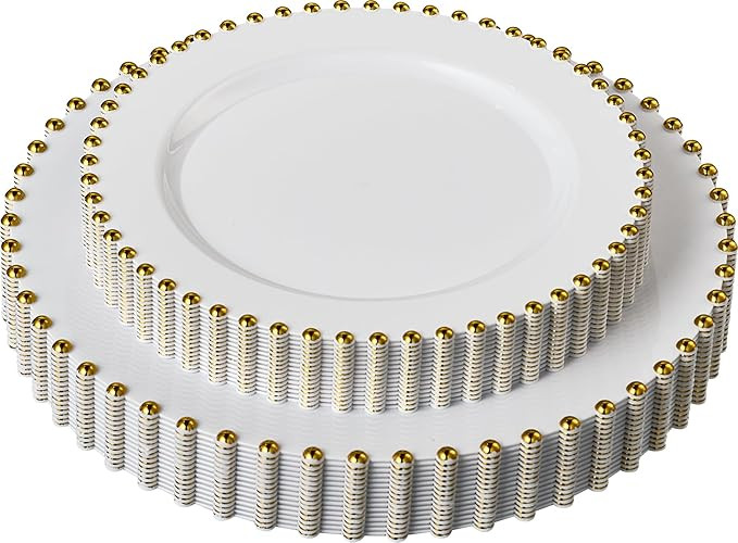 PLASTICPRO 64 Piece Combo Plastic Dinner Plates Disposable Plastic Fancy Heavy Duty Party Dishes ... | Amazon (US)