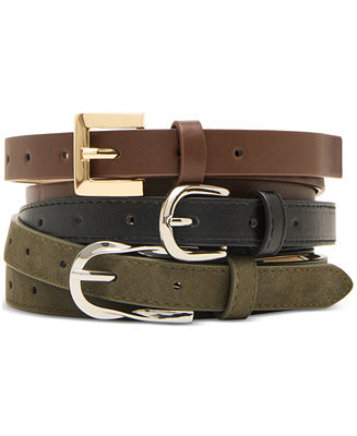 0.78" Mixed Faux-Leather Belts, Set of 3 | Macy's