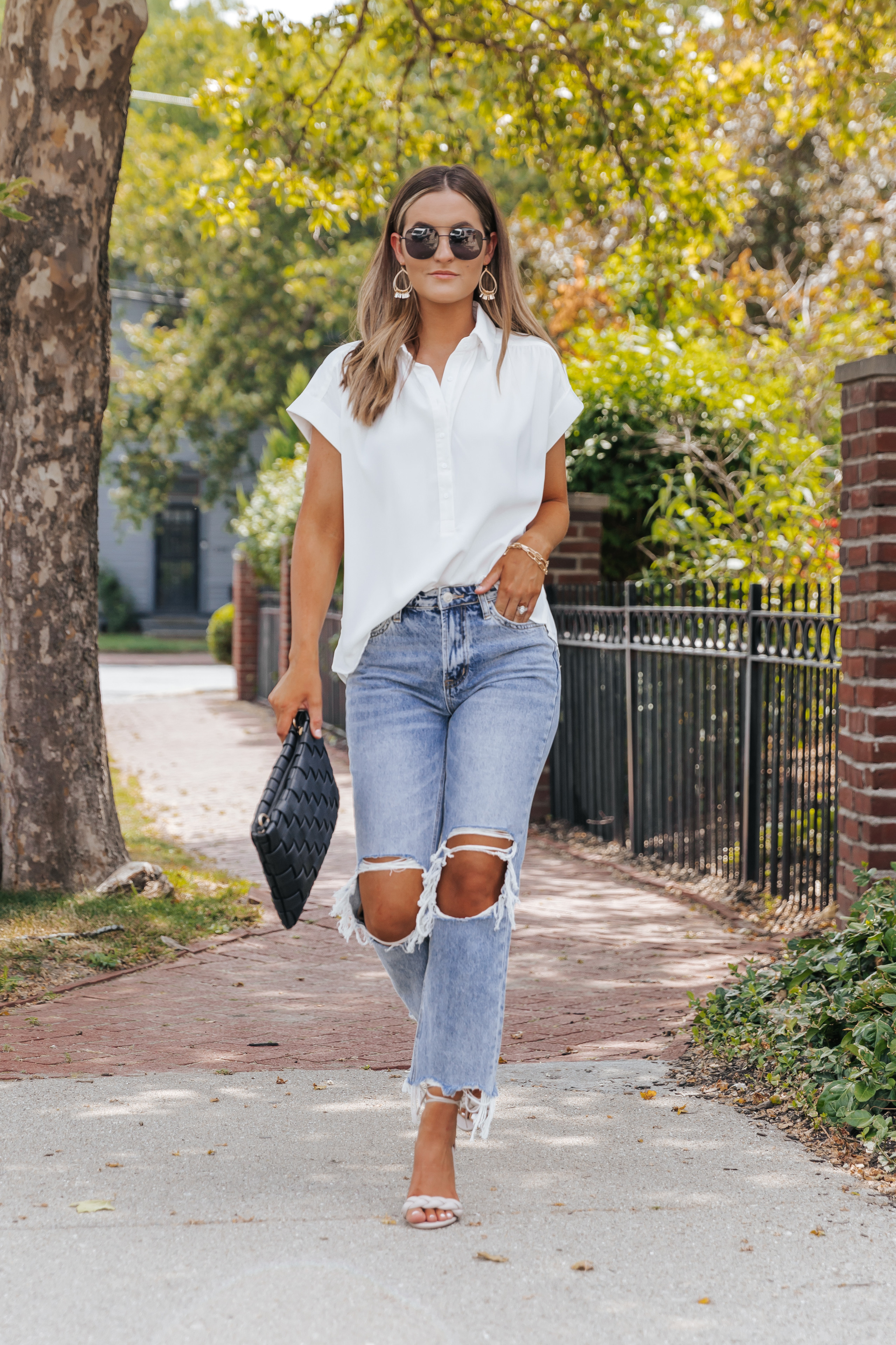 White Short Sleeve Collared Button Up Top | Magnolia Boutique