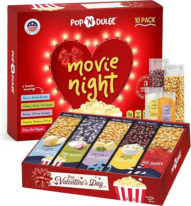 Valentines Day Gifts Movie Night Popcorn Gift Set, Valentines Day Gifts For Her Him, 10 Piece Set... | Amazon (US)