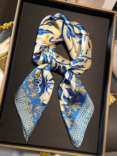 1pc Women's Elegant/Retro Fashion Printed Lightweight Satin Scarf/Square Scarf, Can Be Used As Headscarf, Scarf, Shawl, Lightweight And Comfortable, Suitable For Daily Wear, Also Can Be Paired With Headwear, Robes, Accessories, Suitable For Spring, Summer, Autumn, Also An Ideal Gift For Mother's Day, Women's Day,Beach,Holiday | SHEIN