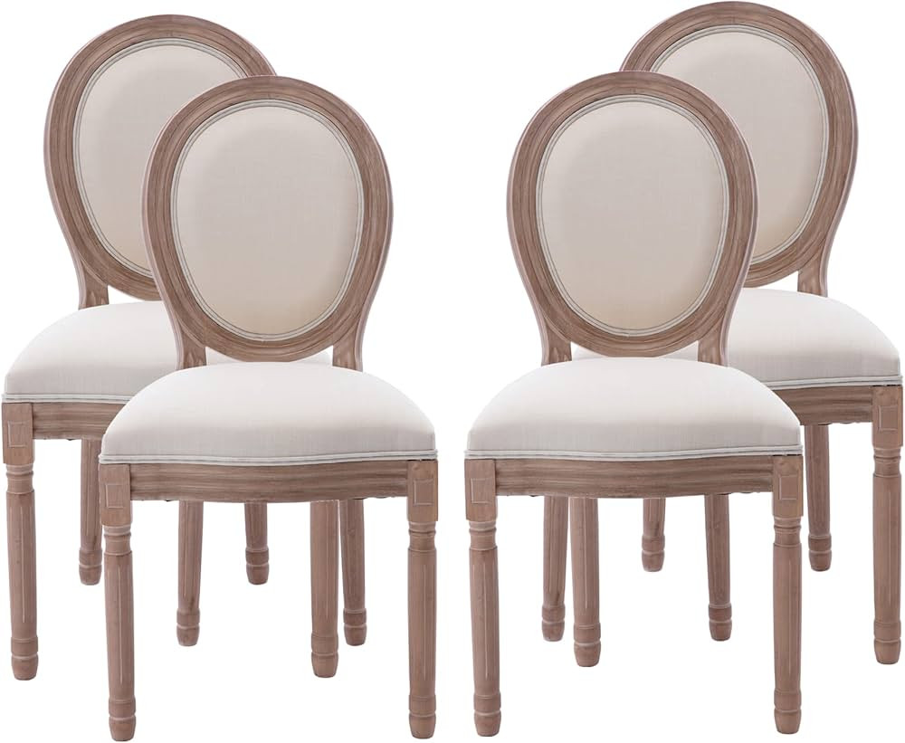 Nrizc French Country Dining Chairs Set of 4, Farmhouse Fabric Chairs with Round Back, Solid Wood ... | Amazon (US)