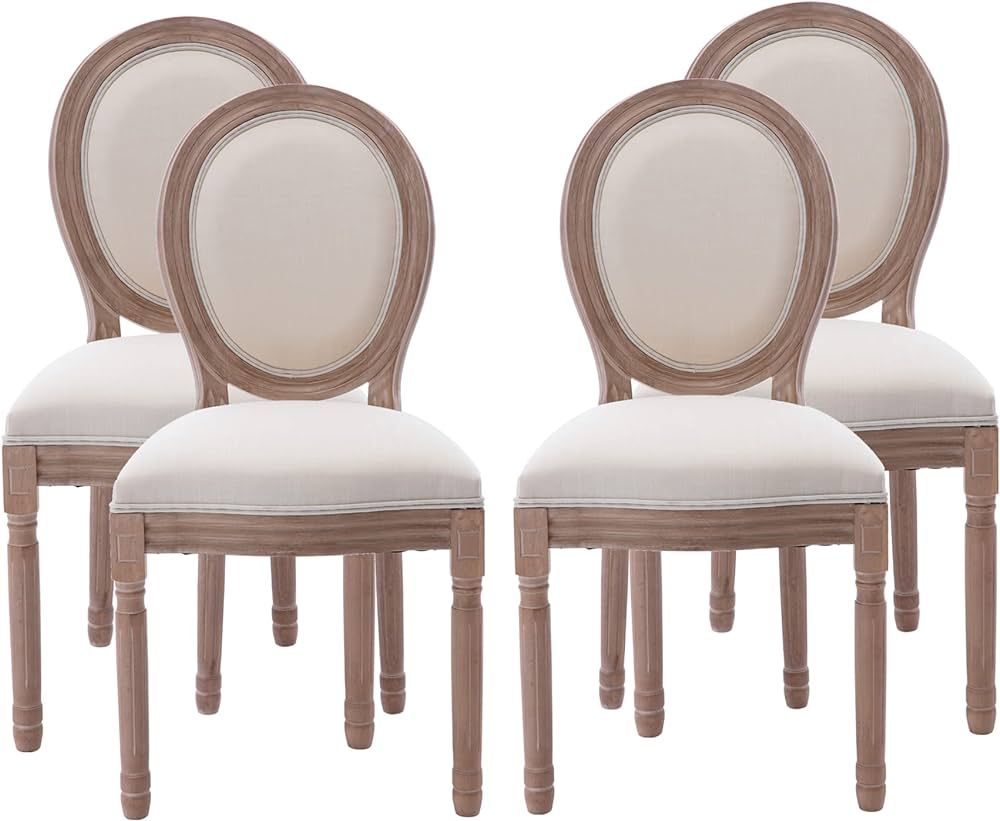Nrizc French Country Dining Chairs Set of 4, Farmhouse Fabric Chairs with Round Back, Solid Wood ... | Amazon (US)