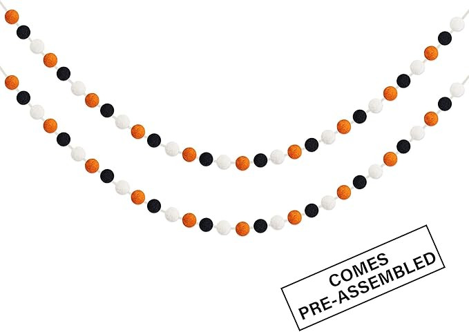 60 Balls Halloween Felt Ball Garlands - Halloween Decorations - Halloween Black Orange White Pom ... | Amazon (US)