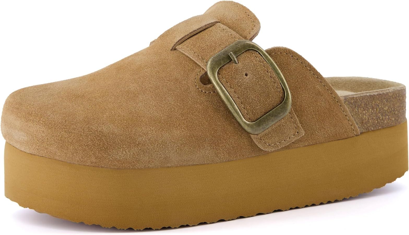 CUSHIONAIRE Women's Granola Genuine Suede Cork Footbed Platform Clog with +Comfort, Wide Widths A... | Amazon (US)