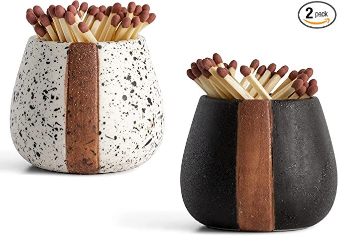 Ceramic Match Holder with Striker - Set of 2 - Matches in a Jar - Decorative Modern Home Decor Gi... | Amazon (US)