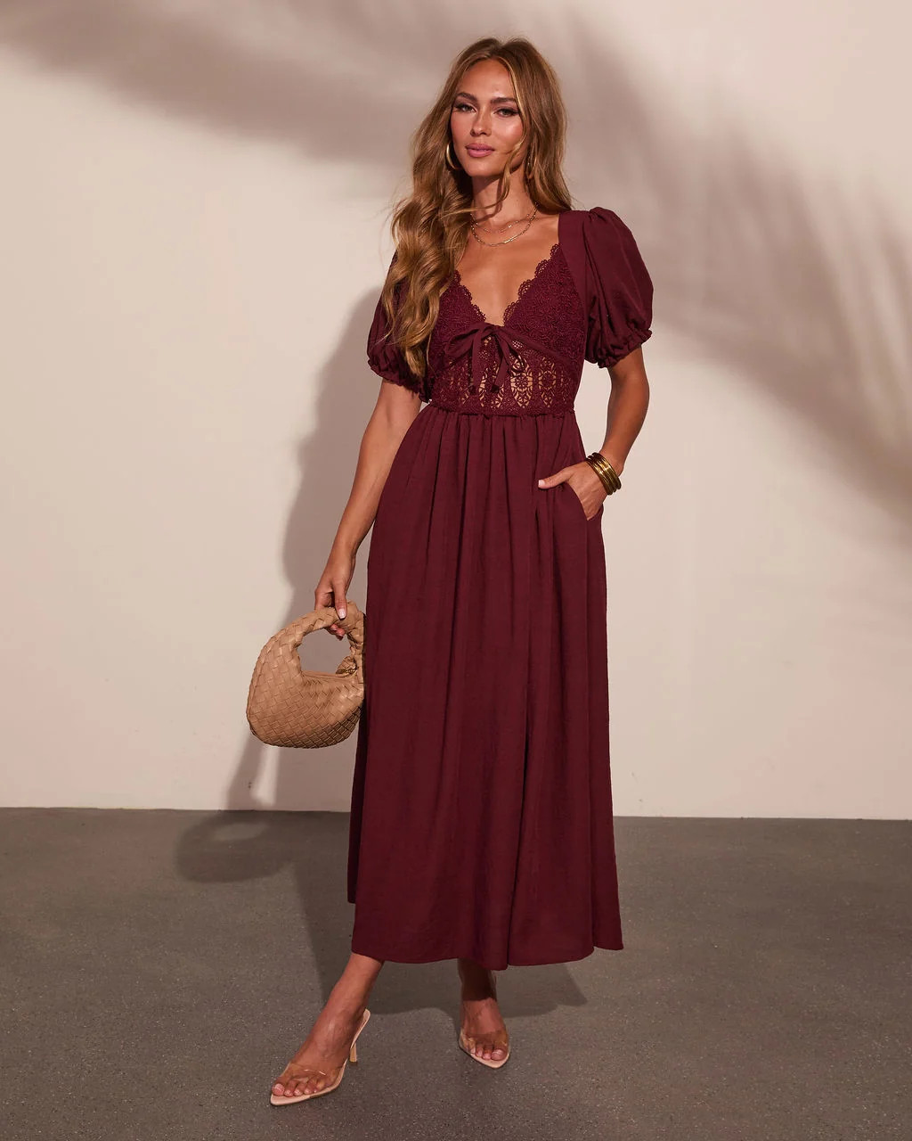 Shelby Linen Blend Lace Bodice Maxi Dress | VICI