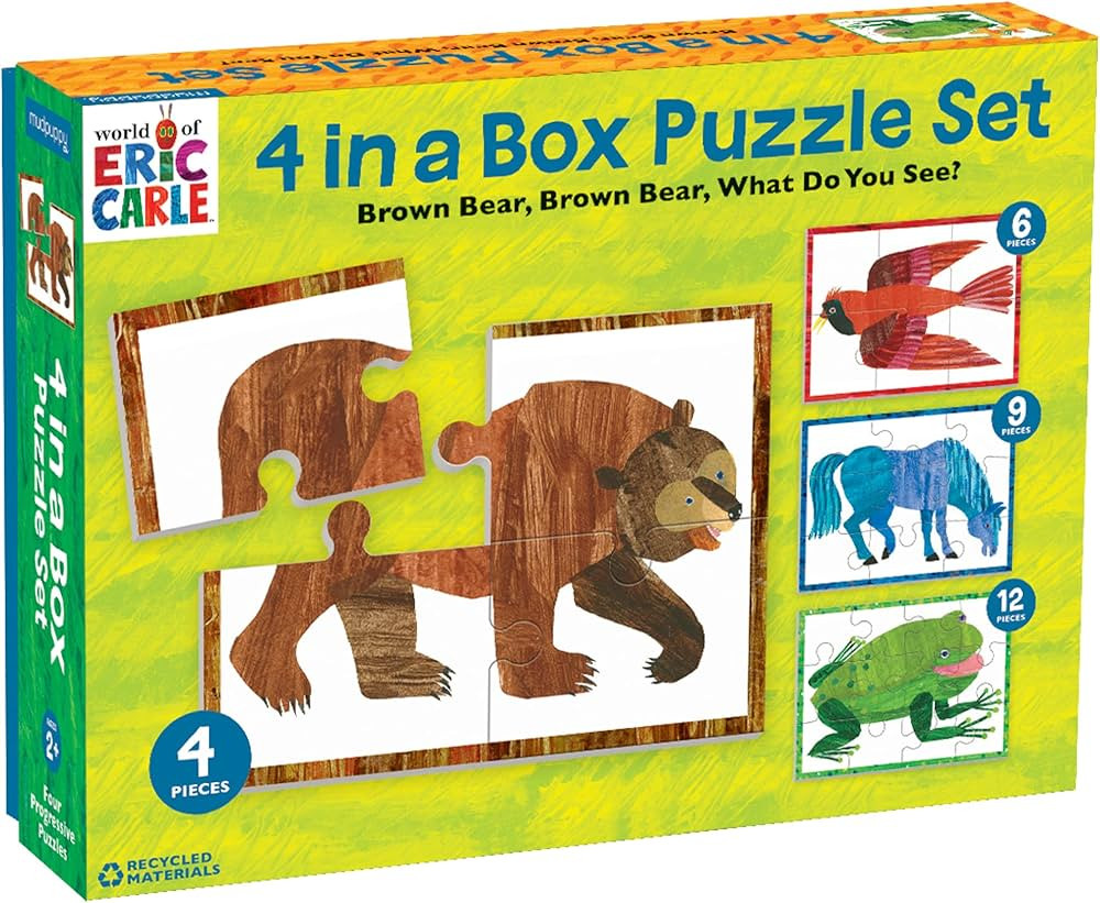 Mudpuppy World of Eric Carle Brown Bear 4-in-A-Box Puzzles, Ages 2-5, Each Measures 6”x8 - Chunky Pu | Amazon (US)