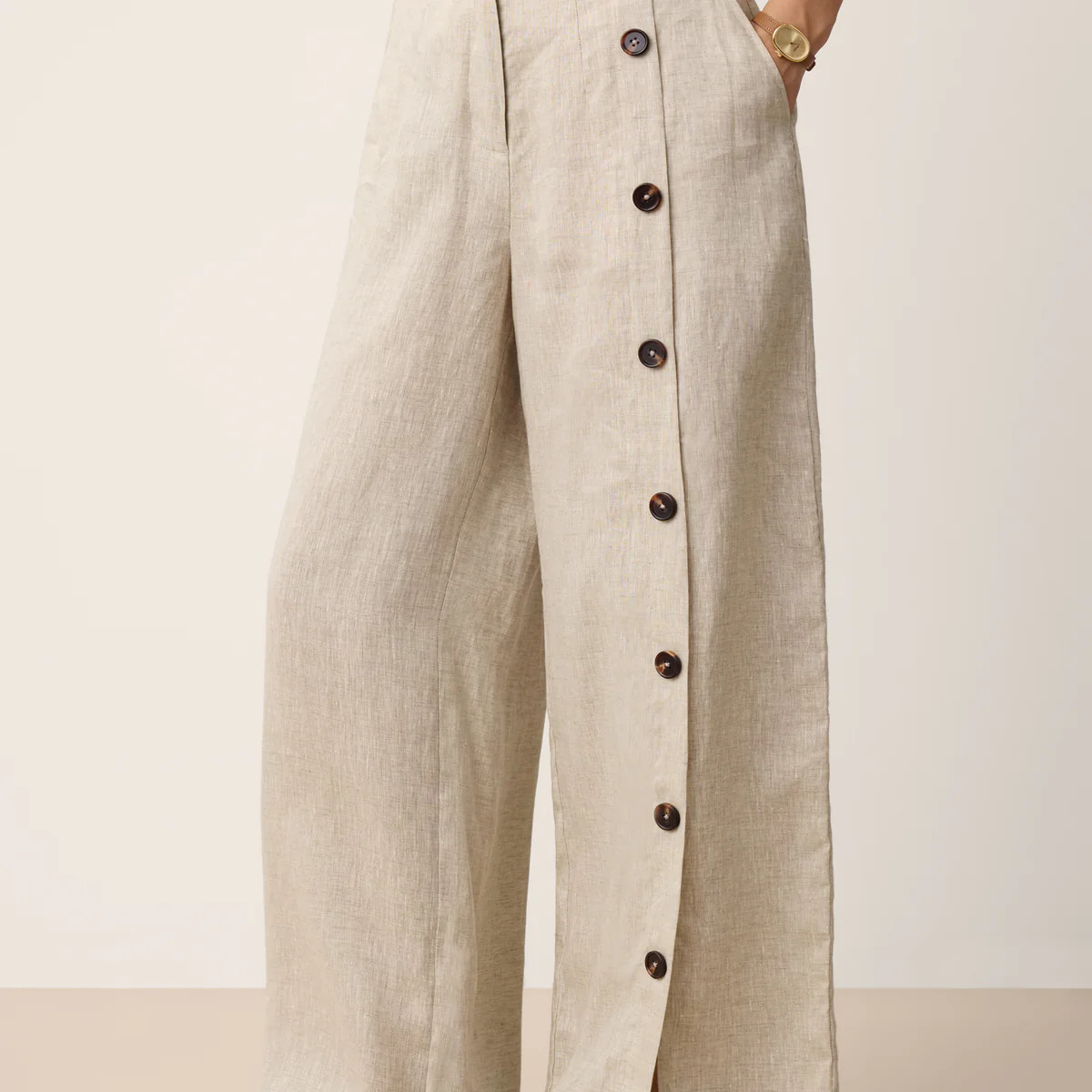 100% Linen Buttoned Slit-Hem Pants KATYA | LINTICO