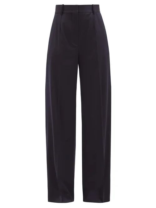 Another Tomorrow - High-rise Wool-blend Twill Wide-leg Trousers - Womens - Navy | Matches (US)