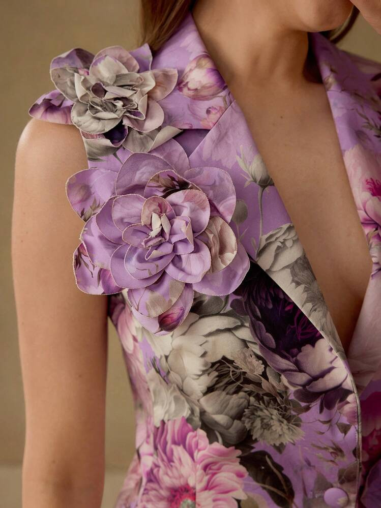 MOTF PREMIUM FLORAL 3D VEST/WAISTCOAT, ROMANTIC FLORAL SLEEVELESS BLAZER JACKET | SHEIN