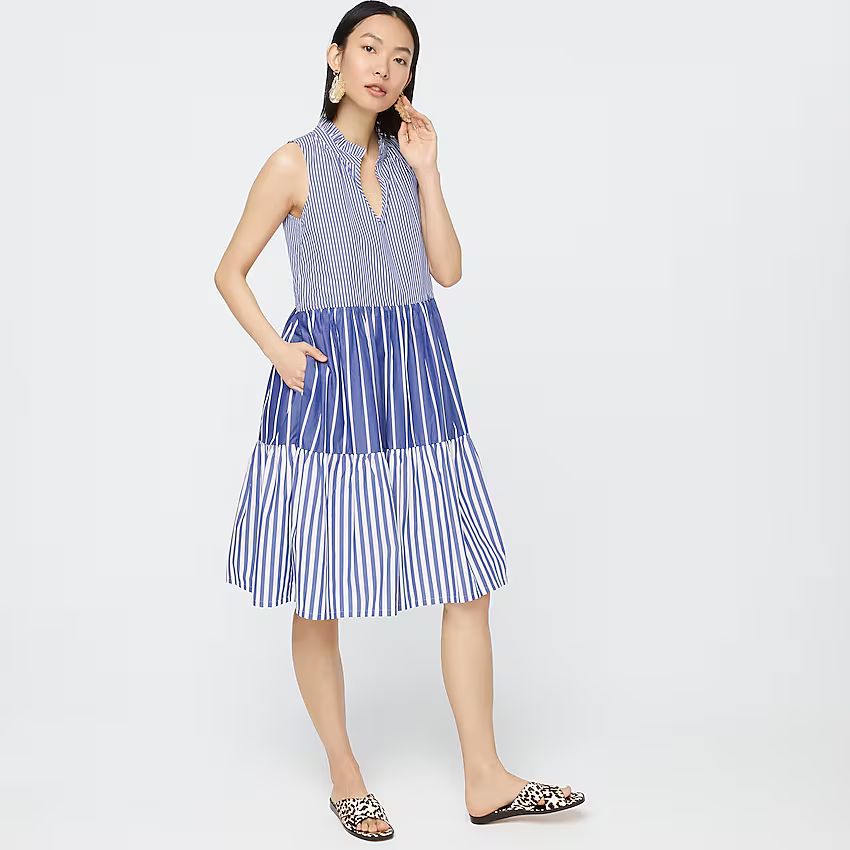Sleeveless tiered popover dress in mixed stripe | J.Crew US