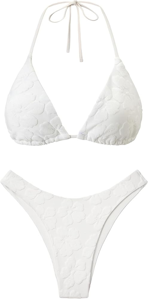 seamoly Women's Bikini Sets Toweling Jacquard Textured Halter Two Piece Swimsuits Open Back Cheek... | Amazon (US)