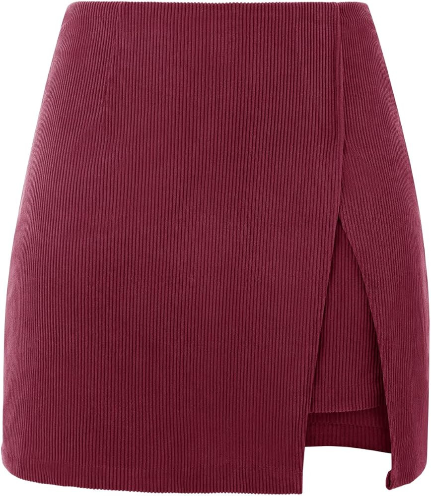 Cicy Bell Womens Corduroy Mini Skirts High Waisted Side Slit A-line Work Casual Skirt | Amazon (US)