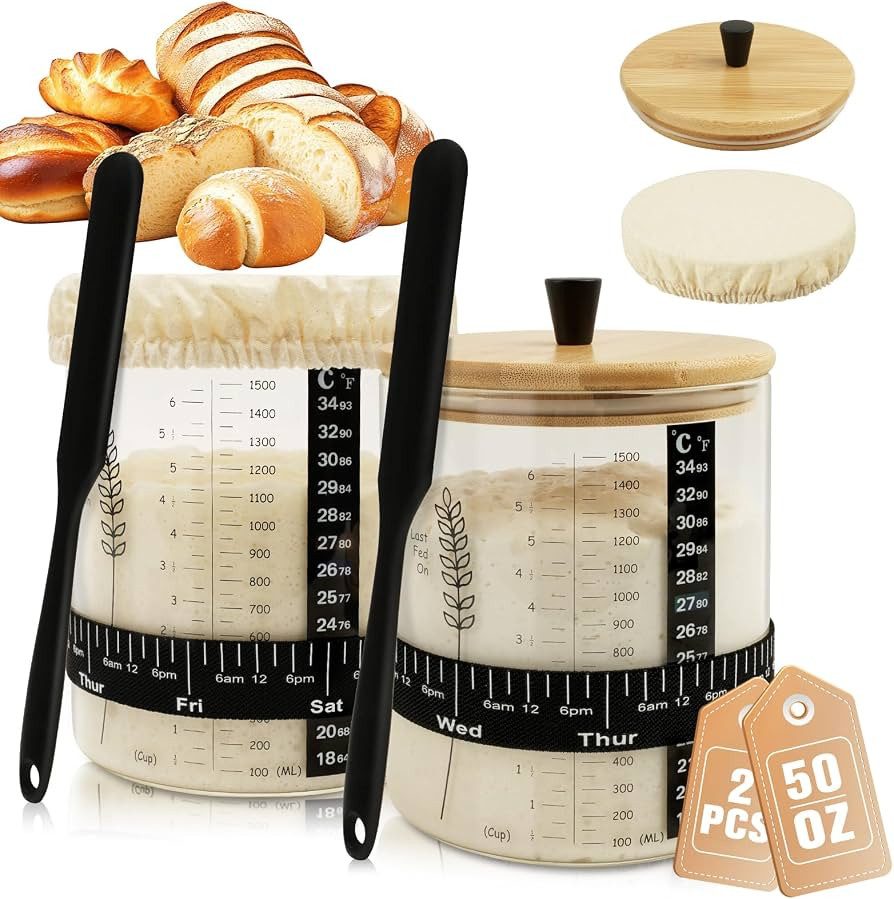 Rakovar 50oz Sourdough Starter Jar, Wide Mouth Sourdough Jar, Large Capacity Sourdough Starter Ki... | Amazon (US)