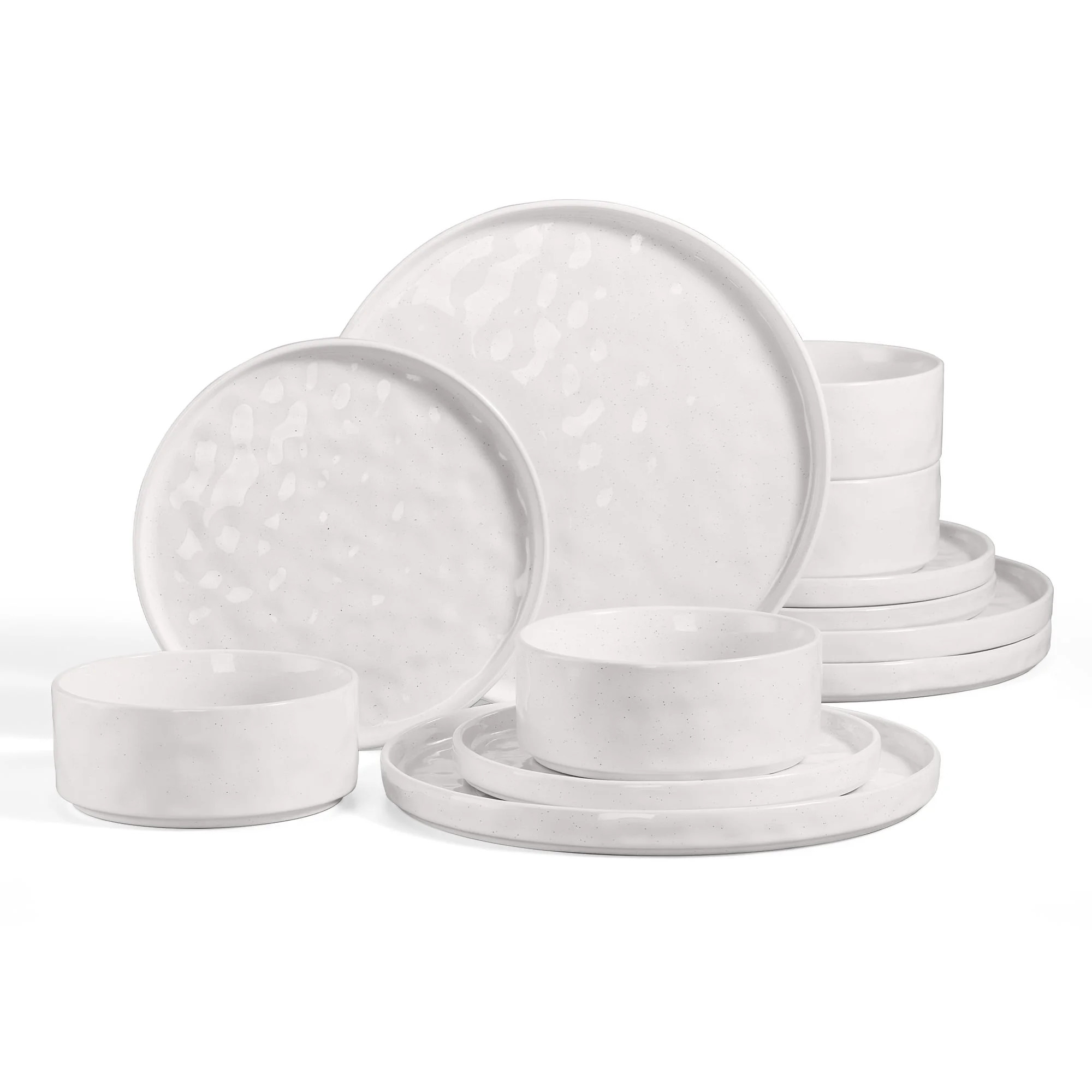 Vesteel Dinnerware Sets, 12-Piece Stoneware Plates and Bowls Set, Dishes Set for 4, Elegant Ceram... | Walmart (US)