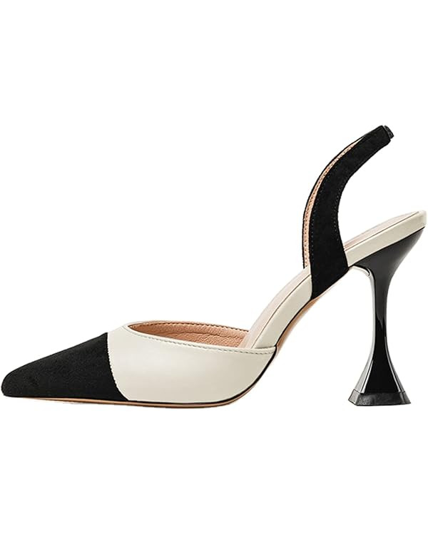 Coutgo Women's Slingback Pumps Pointed Toe Slip On Stiletto Heels Patchwork Dress Party Shoes | Amazon (US)