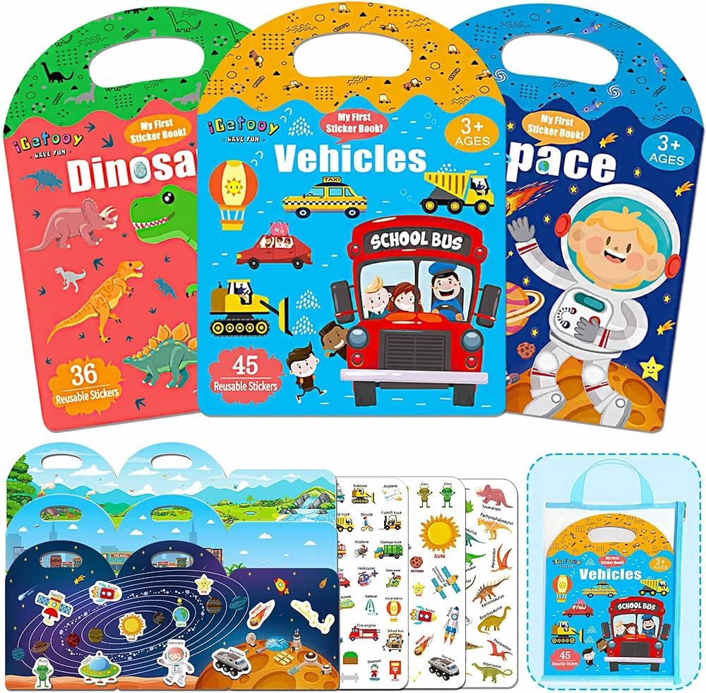 iGetooy Reusable Sticker Books for Kids 2-4, 3 Sets Jelly Sticker Book, 116 Pcs Waterproof Sticke... | Amazon (US)
