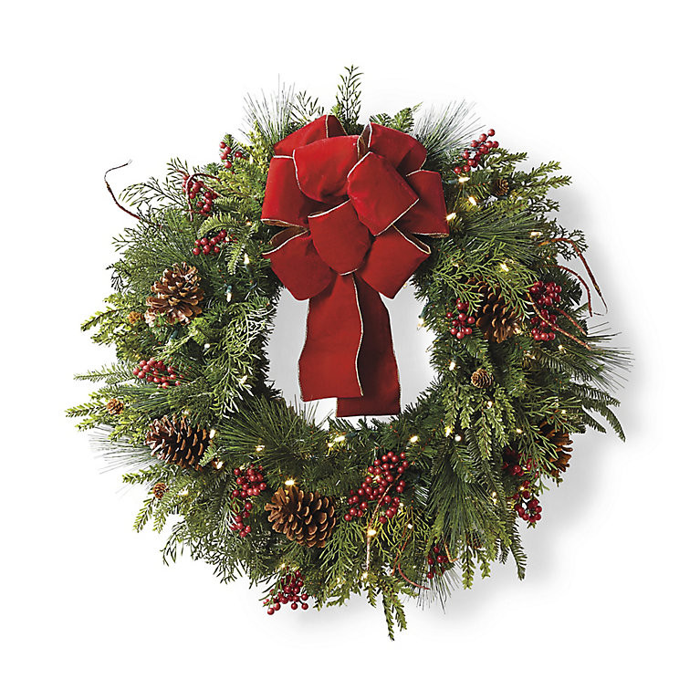 Christmas Cheer Cordless Wreath with Red Bow | Frontgate