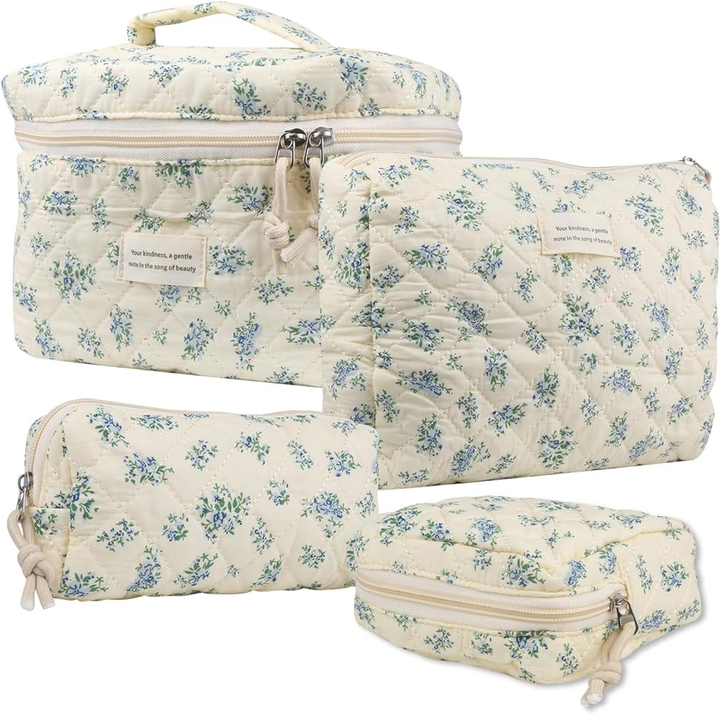 VIWIME Makeup Cosmetic Bag, Large Cotton Quilted Travel Coquette Aesthetic Cute Floral Make up Ba... | Amazon (US)