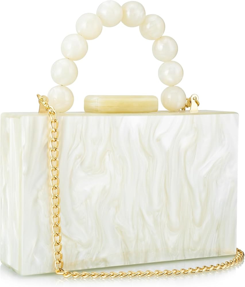 Acrylic Purses Evening Clutch Bag Marbling Handbags for Women Cross Body Bag with Pearl Chain For... | Amazon (US)