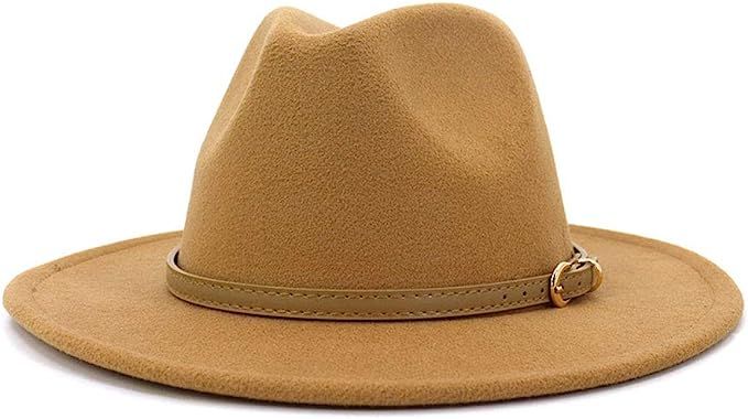 Lisianthus Women Classic Felt Fedora Wide Brim Hat with Belt Buckle | Amazon (US)