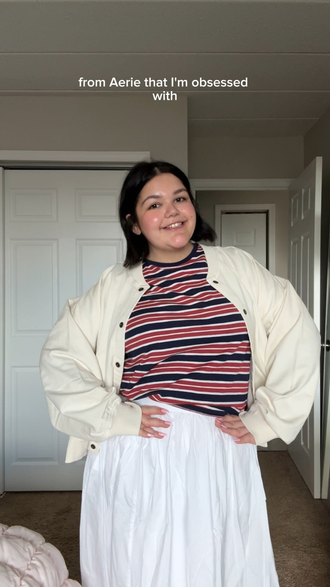 Get Dressed With Me for the office ft @aerie 🩷 Every outfit isn’t complete without the perfect base layer - a supportive bra! This SMOOTHEZ Pull On Push Up Bra has been a long time favorite of mine, it’s so comfortable and supportive at the same time. The rest of the pieces come together to make the perfect stylish and comfy office fit. All pieces are on my LTK! 

Aerie Superchill Modal Rib Baby T-Shirt
Aerie Superchill® Modal Rib Trouser PJ
SMOOTHEZ Pull On Push Up Bra
Aerie The New Essential Skirt
Aerie Vintage T-Shirt
Aerie Soft Landing Bomber

#AerieREAL #AeriePartner #WorkOutfit #WorkwearStyle #Bra #BraReview #ComfyBras #plussizefashion #plussize #SpringStyle #Spring2025Fashion #ad

#LTKMidsize #LTKPlusSize